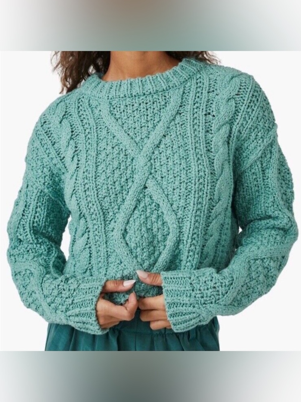Free People cutting edge chunky cable knit sweater teal green blue